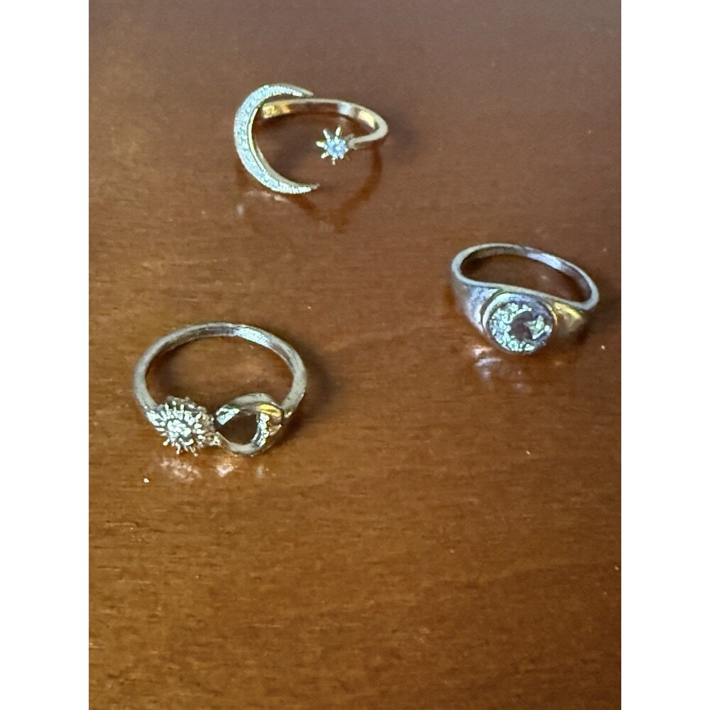 Celelestial Inspired Rings Set Of 3 Sun Moon Stars Hippie Indie Festival Boho